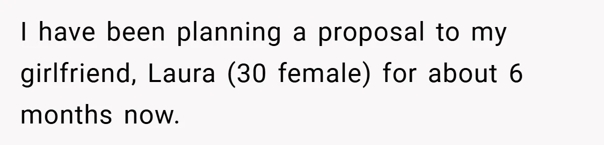 I have been planning a proposal to my girlfriend, Laura (30 female) for about 6 months now.