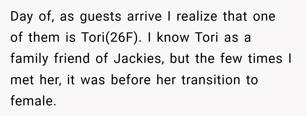 Day of, as guests arrive I realize that one of them is Tori(26F). I know Tori as a family friend of Jackies, but the few times I met her, it...