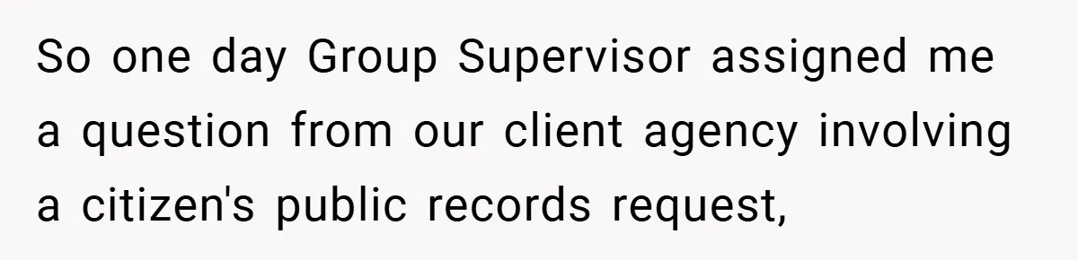 So one day Group Supervisor assigned me a question from our client agency involving a citizen's public records request,