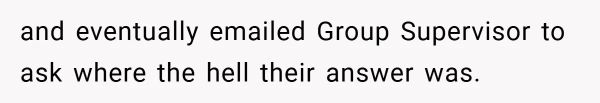 and eventually emailed Group Supervisor to ask where the hell their answer was.