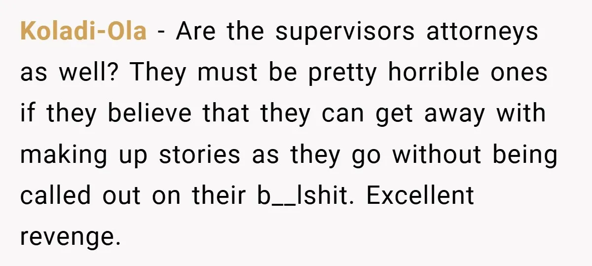 Koladi-Ola − Are the supervisors attorneys as well? They must be pretty horrible ones if they believe that they can get away with making up stories as they go without...