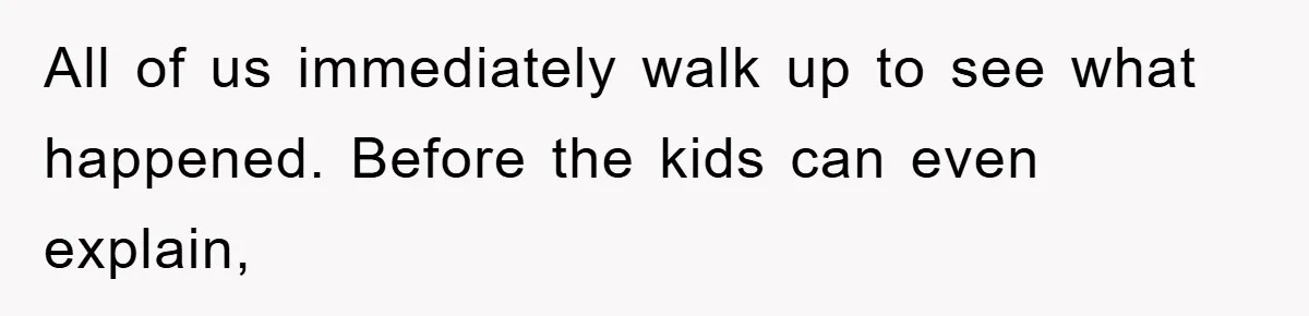 All of us immediately walk up to see what happened. Before the kids can even explain,