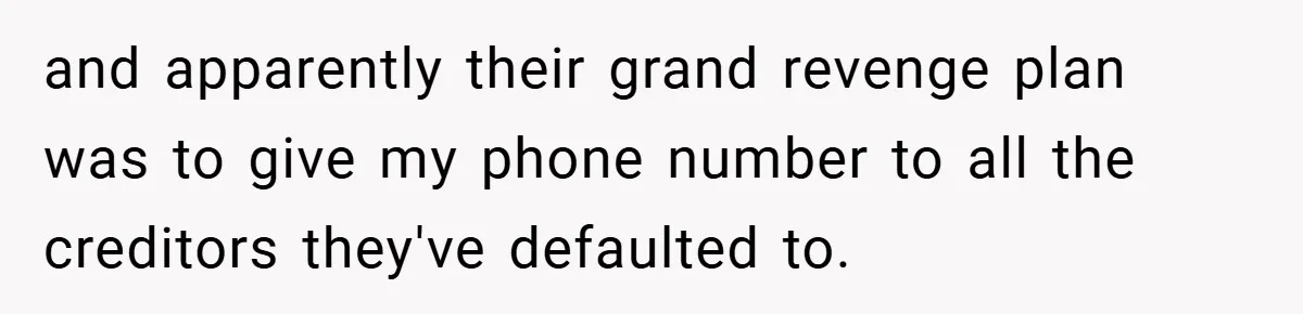 and apparently their grand revenge plan was to give my phone number to all the creditors they've defaulted to.