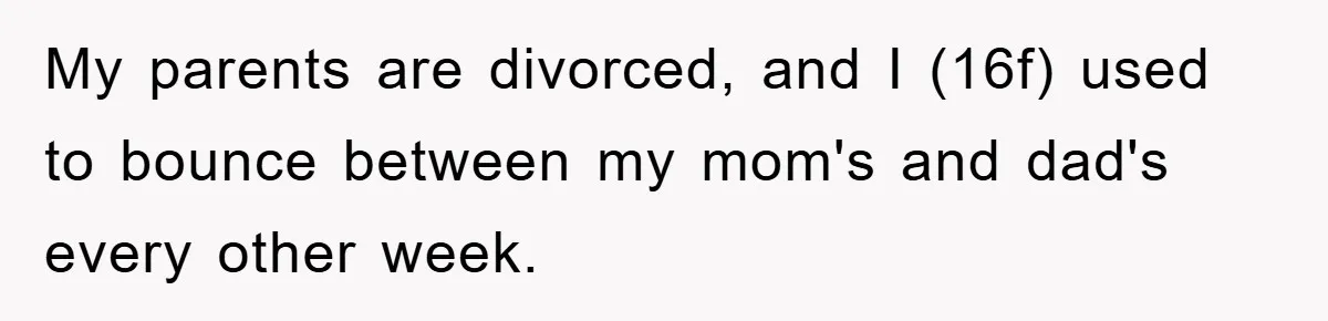 My parents are divorced, and I (16f) used to bounce between my mom's and dad's every other week.