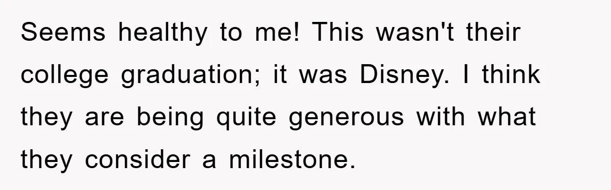 Seems healthy to me! This wasn't their college graduation; it was Disney. I think they are being quite generous with what they consider a milestone.