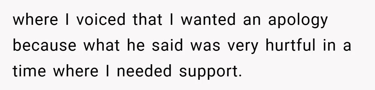 Man Yells At Friend Who Suggests He Cancel His Wedding After His Fiancée Becomes Disabled where I voiced that I wanted an apology because what he said was very hurtful in a time where I needed support.