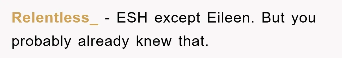 Man Tells His Parents He Married His Wife Because They Disowned Him, Dinner Turns Awkward Fast Relentless_ − ESH except Eileen. But you probably already knew that.