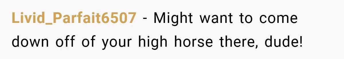 Livid_Parfait6507 − Might want to come down off of your high horse there, dude!