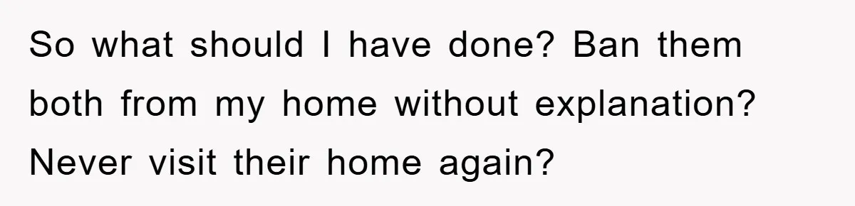So what should I have done? Ban them both from my home without explanation? Never visit their home again?