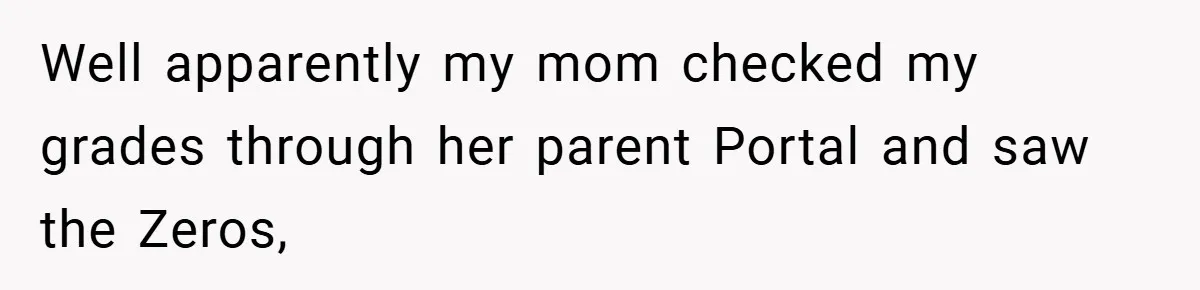 Well apparently my mom checked my grades through her parent Portal and saw the Zeros,