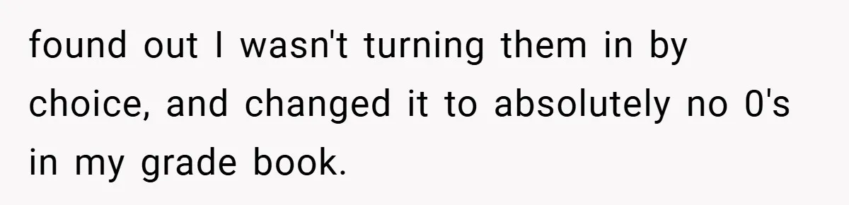 found out I wasn't turning them in by choice, and changed it to absolutely no 0's in my grade book.