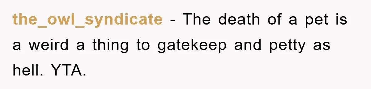 He Walked Away From His Dog For Love, Then Claimed He Still Had The Right To Mourn the_owl_syndicate − The death of a pet is a weird a thing to gatekeep and petty as hell. YTA.