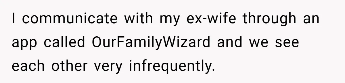 I communicate with my ex-wife through an app called OurFamilyWizard and we see each other very infrequently.