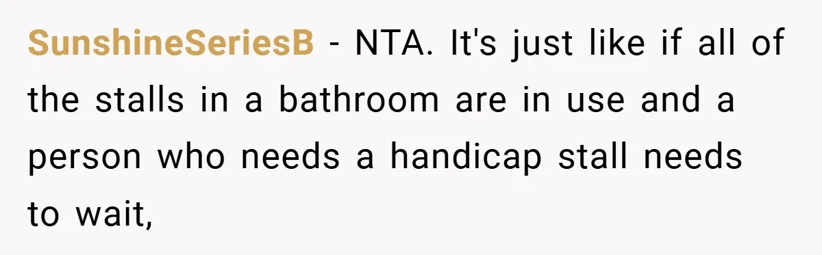 SunshineSeriesB − NTA. It's just like if all of the stalls in a bathroom are in use and a person who needs a handicap stall needs to wait,