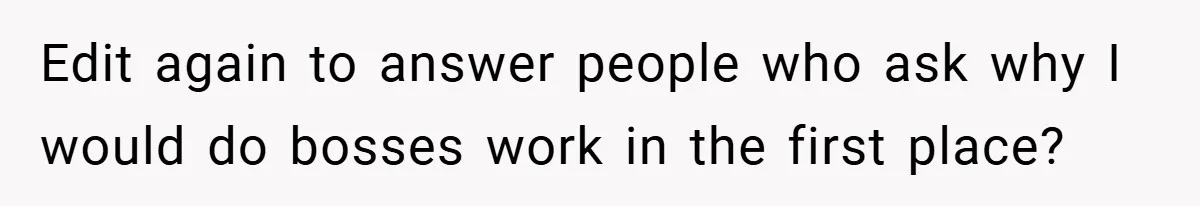 Edit again to answer people who ask why I would do bosses work in the first place?