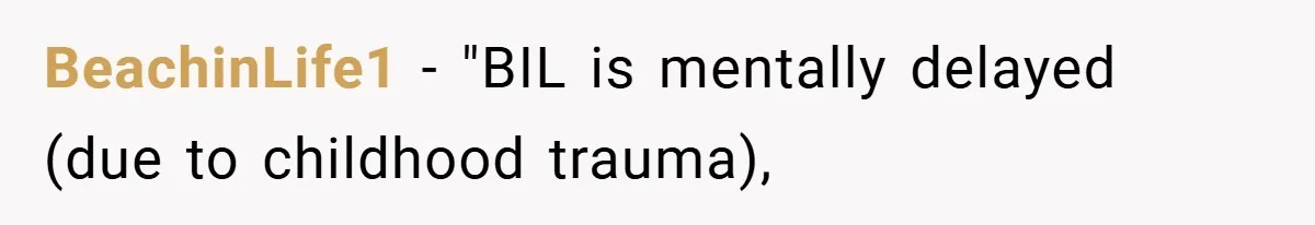BeachinLife1 − "BIL is mentally delayed (due to childhood trauma),