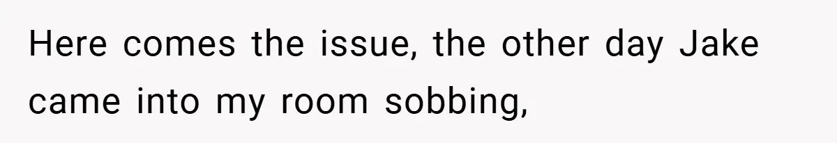 Here comes the issue, the other day Jake came into my room sobbing,