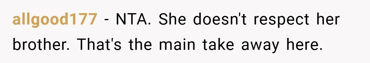 allgood177 − NTA. She doesn't respect her brother. That's the main take away here.