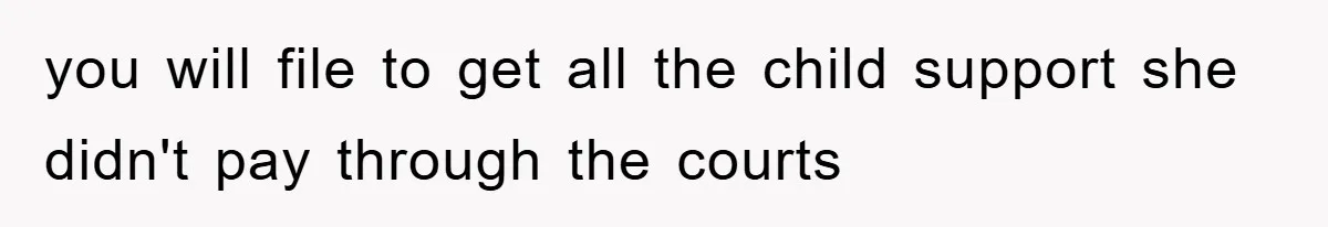 you will file to get all the child support she didn't pay through the courts