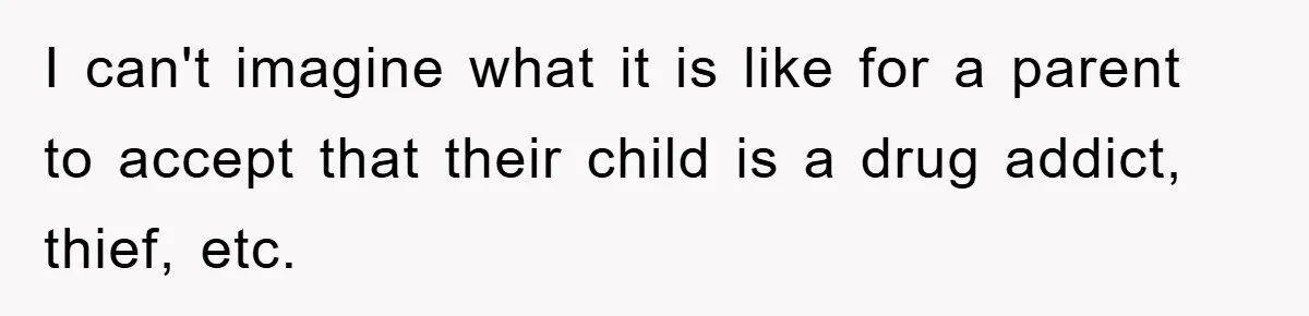 I can't imagine what it is like for a parent to accept that their child is a drug addict, thief, etc.