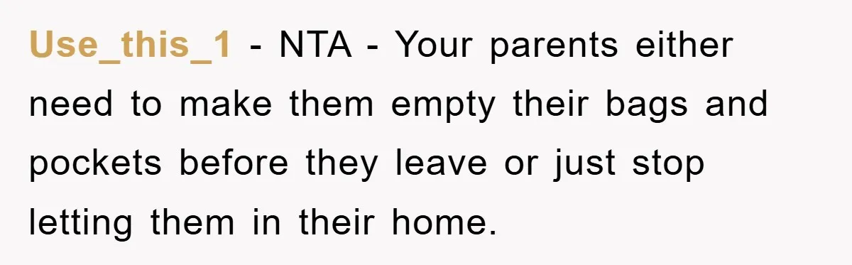 Use_this_1 − NTA - Your parents either need to make them empty their bags and pockets before they leave or just stop letting them in their home.