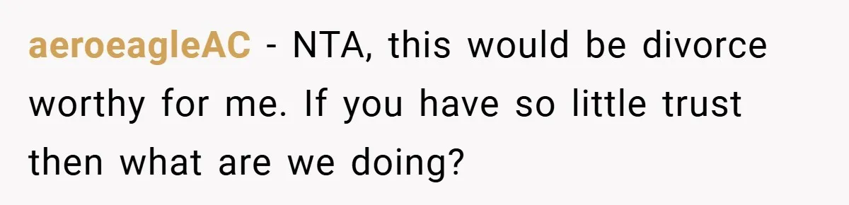 aeroeagleAC − NTA, this would be divorce worthy for me. If you have so little trust then what are we doing?