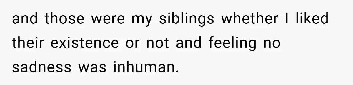 and those were my siblings whether I liked their existence or not and feeling no sadness was inhuman.