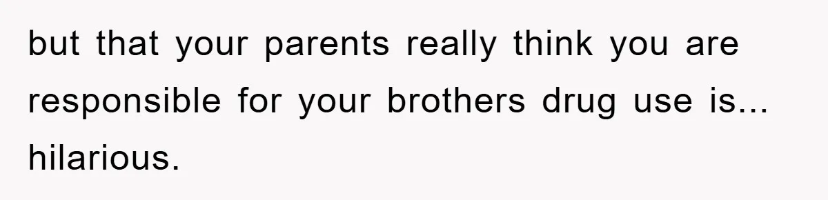 but that your parents really think you are responsible for your brothers drug use is... hilarious.