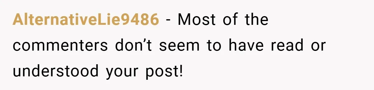 AlternativeLie9486 − Most of the commenters don’t seem to have read or understood your post!