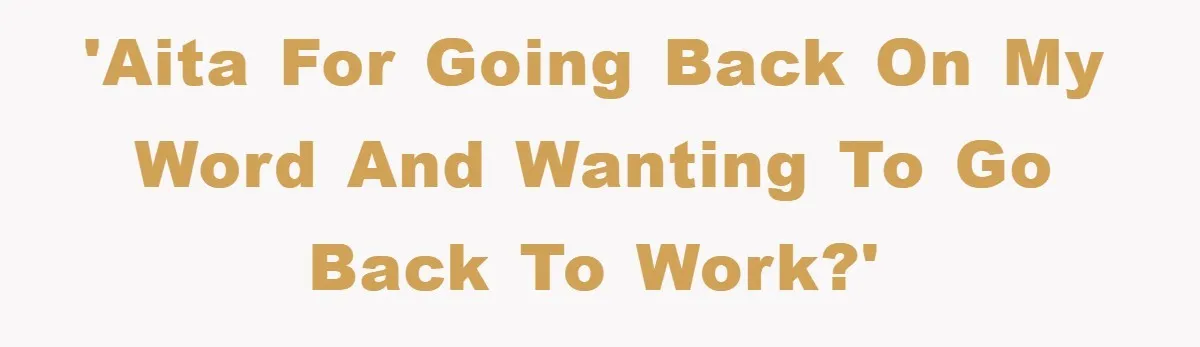Mom Tries To Return To Work After Maternity Leave, Husband Treats It Like Divorce Papers 'AITA for going back on my word and wanting to go back to work?'