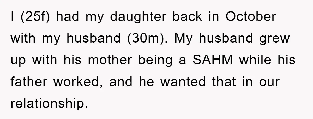 Mom Tries To Return To Work After Maternity Leave, Husband Treats It Like Divorce Papers I (25f) had my daughter back in October with my husband (30m). My husband grew up with his mother being a SAHM while his father worked, and he wanted that...