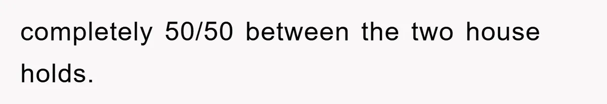 Woman Presses Charges After Mother Abused Her As Child, Then Stole Her Education Savings As Adult completely 50/50 between the two house holds.