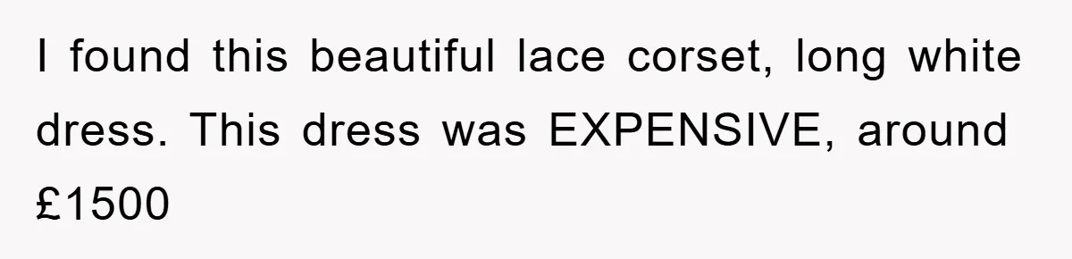 I found this beautiful lace corset, long white dress. This dress was EXPENSIVE, around £1500