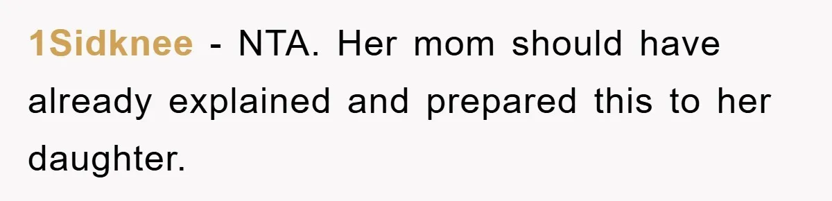 1Sidknee − NTA. Her mom should have already explained and prepared this to her daughter.