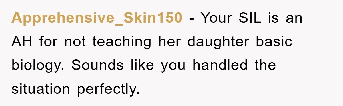 Apprehensive_Skin150 − Your SIL is an AH for not teaching her daughter basic biology. Sounds like you handled the situation perfectly.