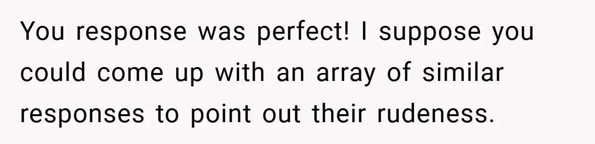 You response was perfect! I suppose you could come up with an array of similar responses to point out their rudeness.