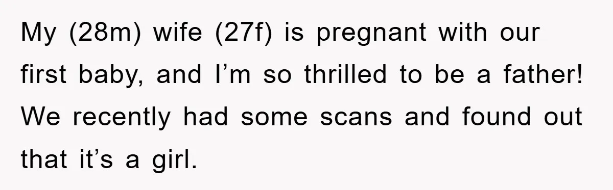 My (28m) wife (27f) is pregnant with our first baby, and I’m so thrilled to be a father! We recently had some scans and found out that it’s a girl.