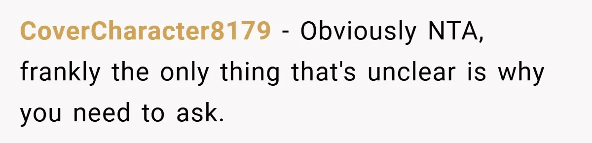 CoverCharacter8179 − Obviously NTA, frankly the only thing that's unclear is why you need to ask.