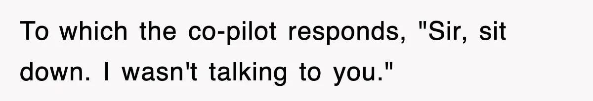 To which the co-pilot responds, "Sir, sit down. I wasn't talking to you."