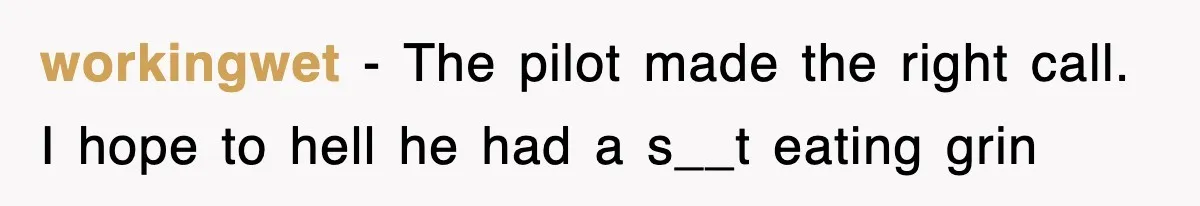 workingwet − The pilot made the right call. I hope to hell he had a s__t eating grin