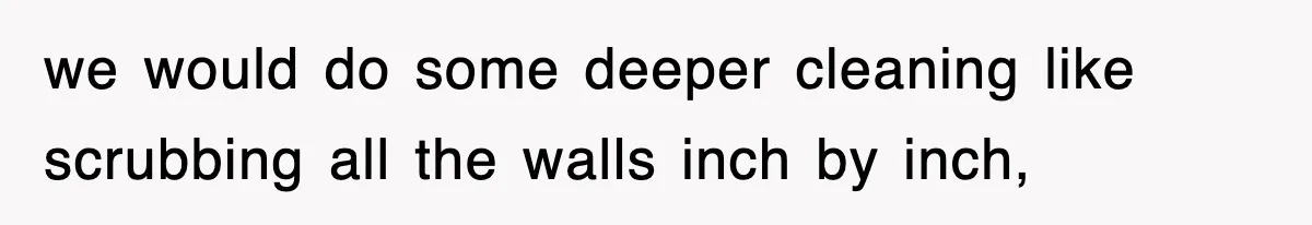 we would do some deeper cleaning like scrubbing all the walls inch by inch,