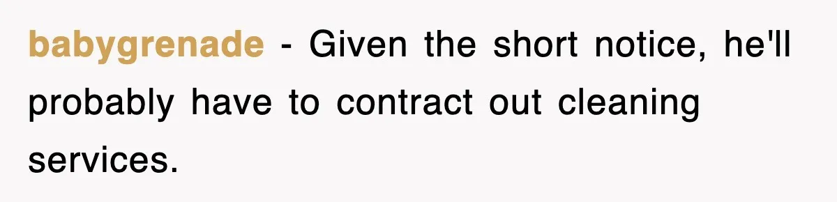 babygrenade − Given the short notice, he'll probably have to contract out cleaning services.
