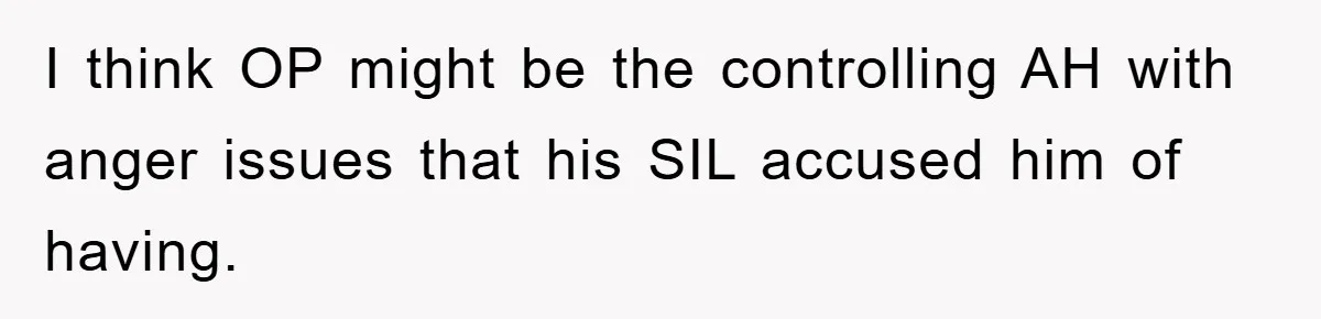 I think OP might be the controlling AH with anger issues that his SIL accused him of having.