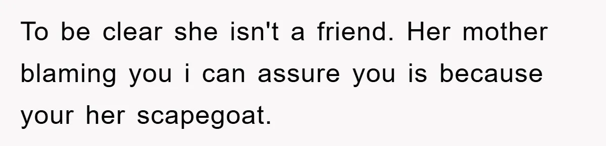 To be clear she isn't a friend. Her mother blaming you i can assure you is because your her scapegoat.