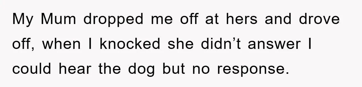 My Mum dropped me off at hers and drove off, when I knocked she didn’t answer I could hear the dog but no response.