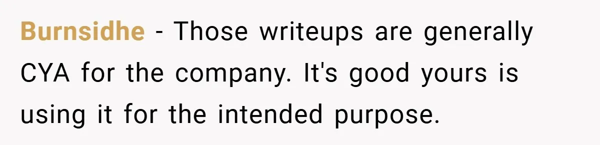 Burnsidhe − Those writeups are generally CYA for the company. It's good yours is using it for the intended purpose.