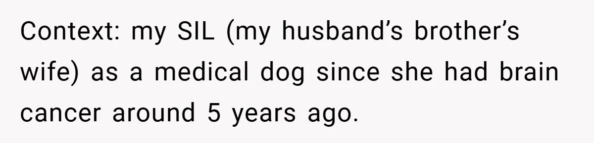 Context: my SIL (my husband’s brother’s wife) as a medical dog since she had brain cancer around 5 years ago.
