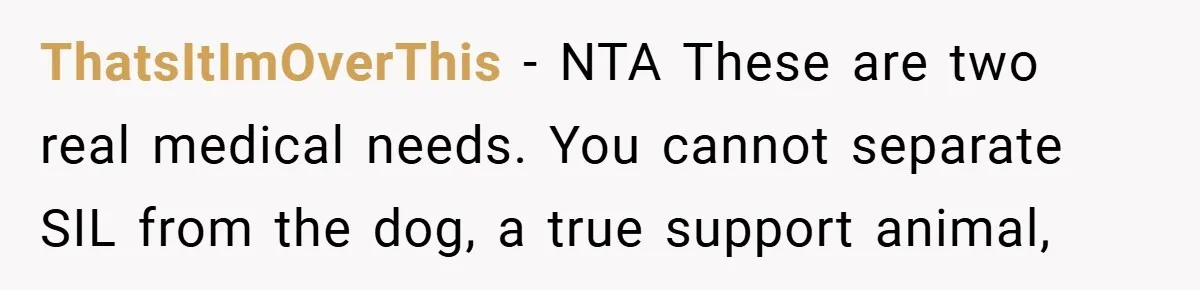 ThatsItImOverThis − NTA These are two real medical needs. You cannot separate SIL from the dog, a true support animal,