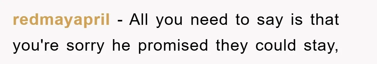 redmayapril − All you need to say is that you're sorry he promised they could stay,