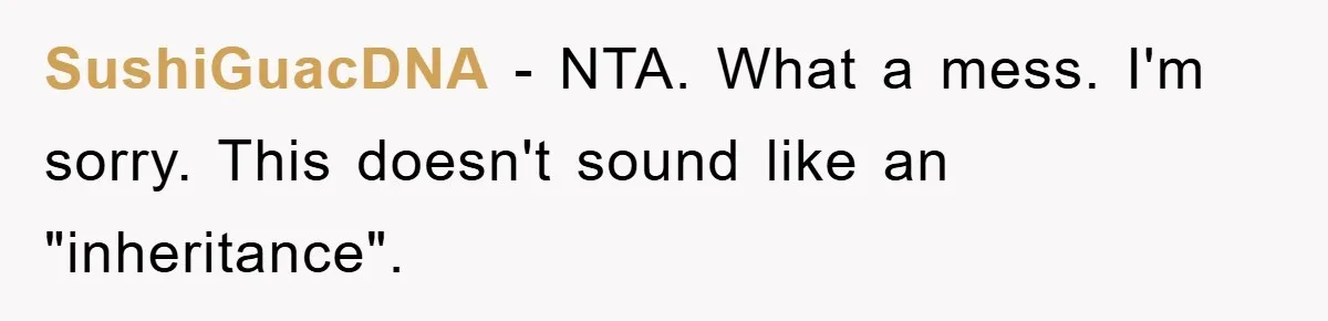 SushiGuacDNA − NTA. What a mess. I'm sorry. This doesn't sound like an "inheritance".